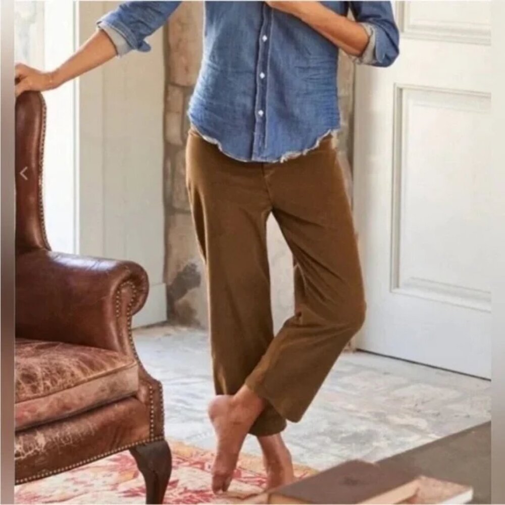 Frank & Eileen Kinsale Corduroy Cropped Raw Hem Pants Chestnut Brown Size 6